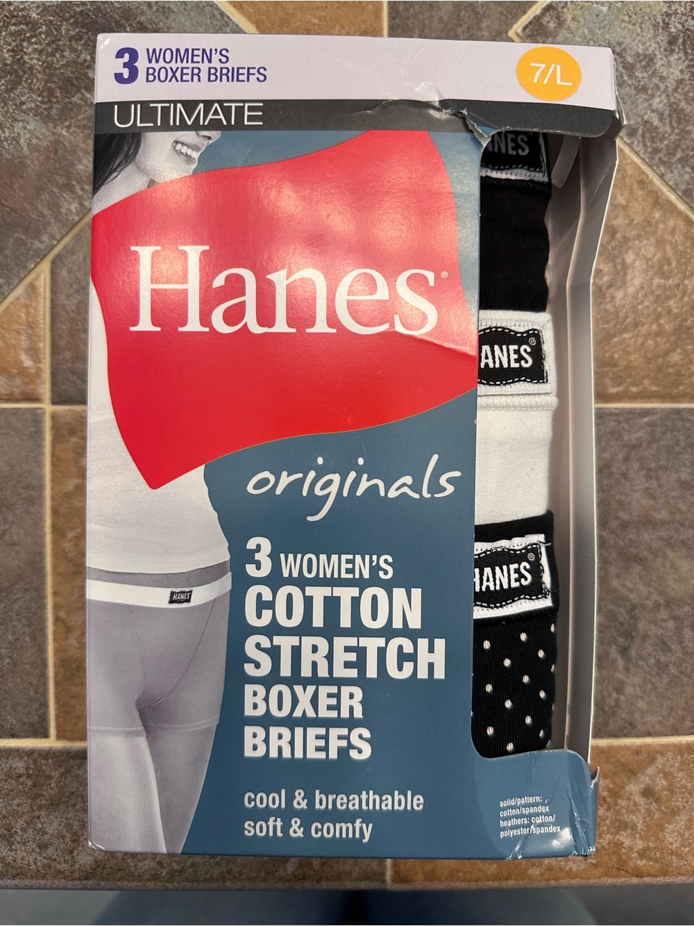 Hanes 3-Pack Women's Cotton Stretch Boxer Briefs - Black, White, Polka Dot